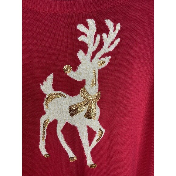 Quacker Factory M Red Holiday Sweater with Gold & White Sequin Rudolph Reindeer - Picture 3 of 7